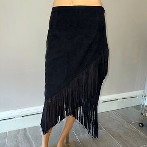 Express | Faux Suede Fringe Skirt Black | Size 8